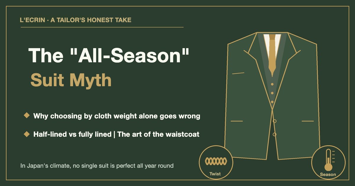 The "All-Season" Suit Myth: why cloth weight alone misleads, half-lined vs fully lined, and the art of the waistcoat