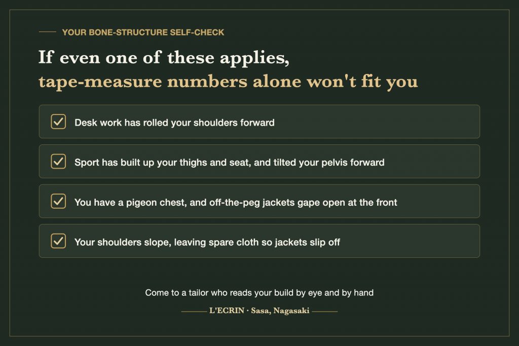 Self-check list of builds that a tape measure alone cannot fit, from L'ECRIN in Sasa, Nagasaki
