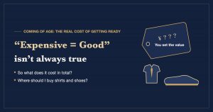 "Expensive = Good" isn't always true: a tailor's guide to the real cost of a coming-of-age suit, with a price tag reading "You set the value"