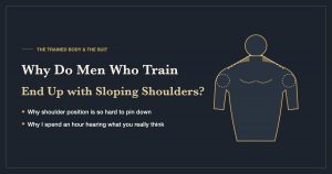 Why do men who train end up with sloping shoulders? Illustration of a muscular torso with a steep shoulder line